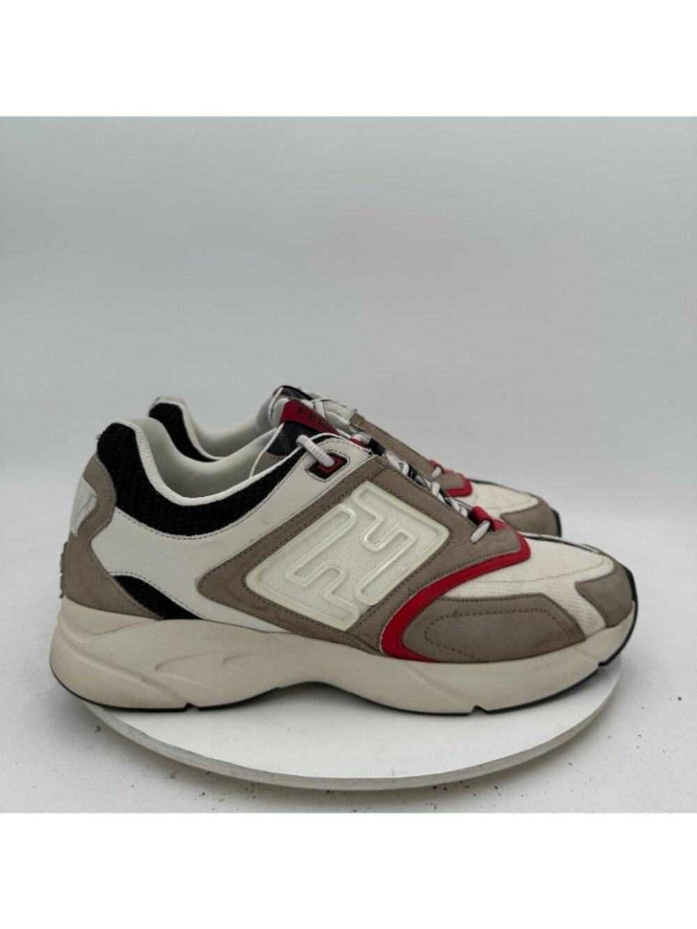 Fendi Faster Men Size 9 White Beige Tricolor Canvas Nubuck Leather Low Top Shoes - Picture 4 of 11